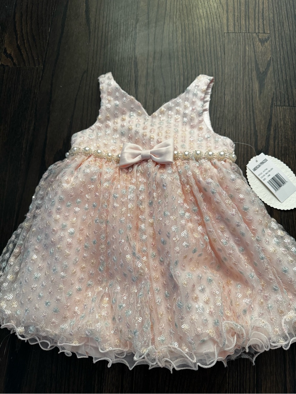 American Princess Pink Pearl-Trim Bow Party Dress